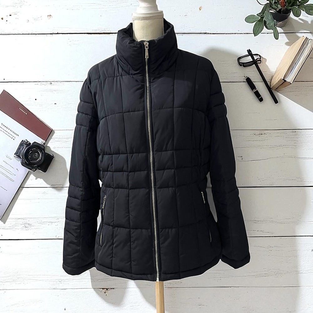Calvin Klein Navy Blue Puffer Jacket Quilted Full Zip Winter Coat Size L‎